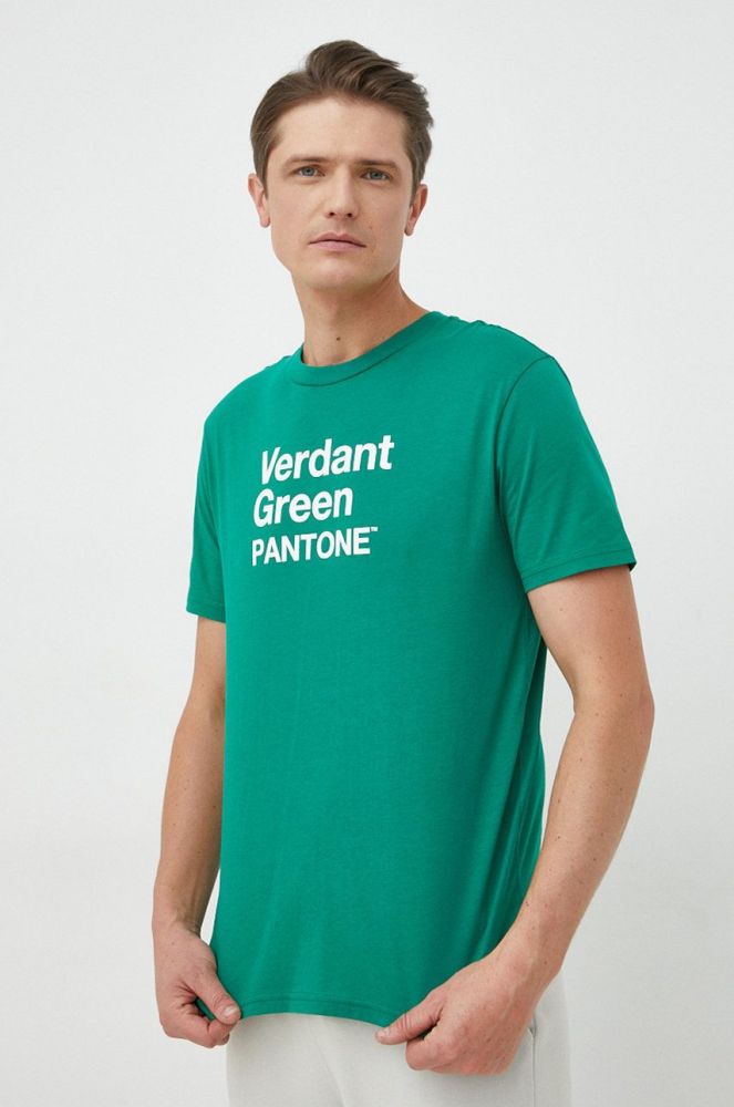 Бавовняна футболка United Colors of Benetton колір зелений з принтом (2756228)