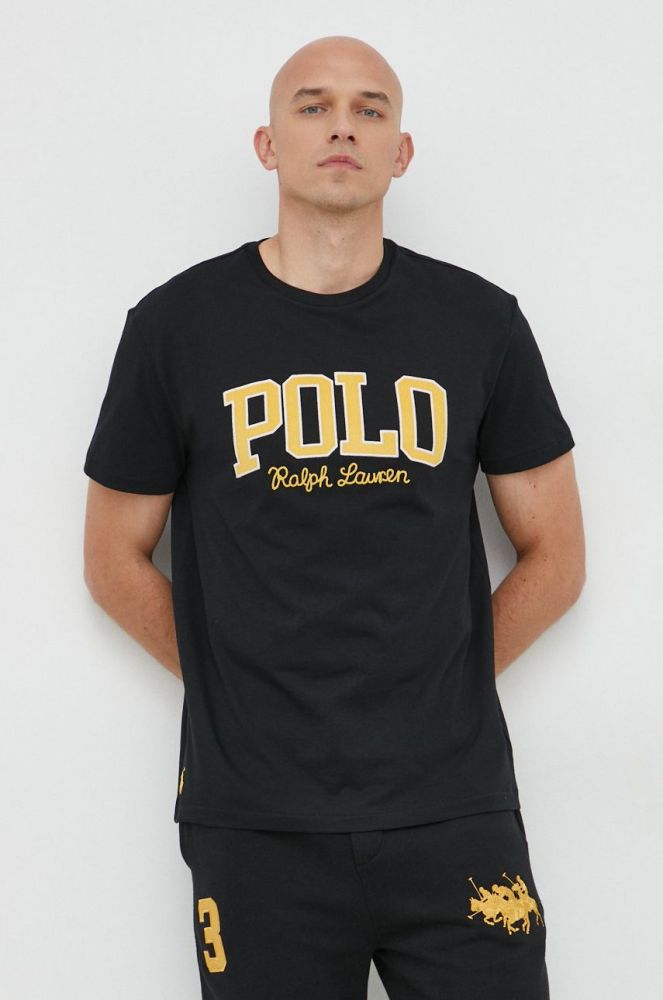 Бавовняна футболка Polo Ralph Lauren колір чорний з аплікацією (2783588)