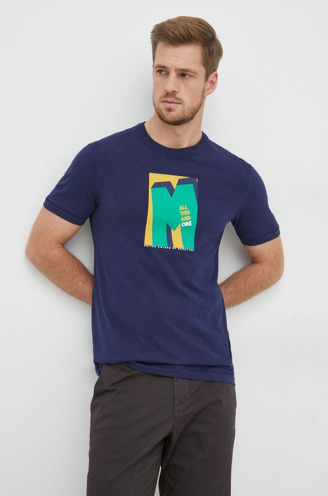 Бавовняна футболка United Colors of Benetton колір синій з принтом (2822026)