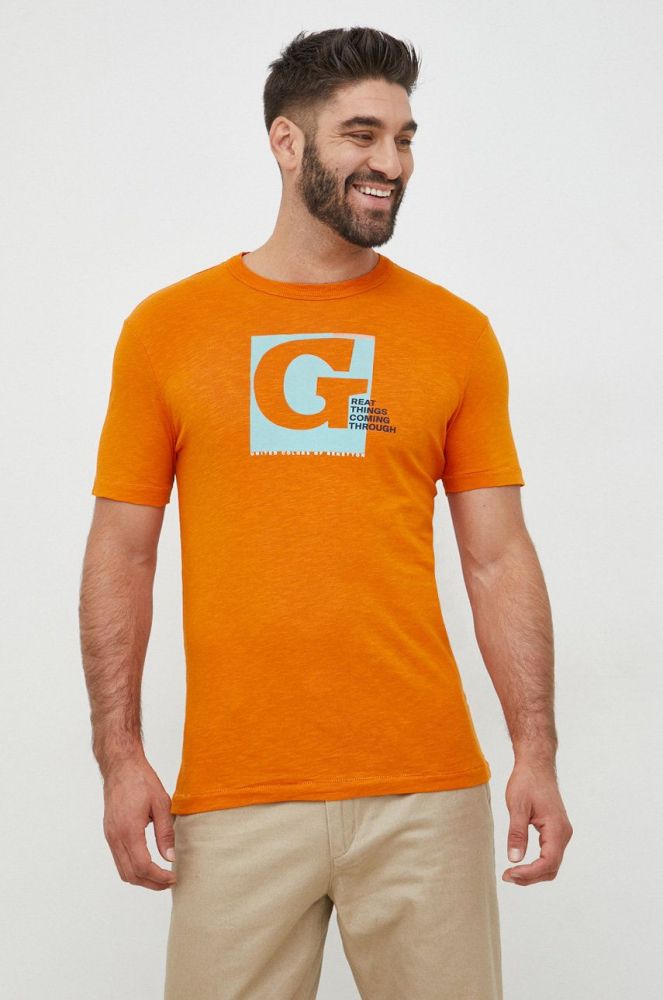 Бавовняна футболка United Colors of Benetton колір помаранчевий з принтом (2812546)