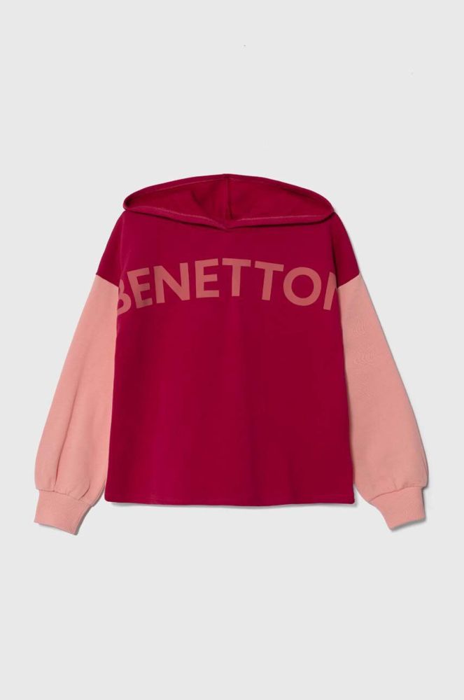 Дитяча бавовняна кофта United Colors of Benetton колір рожевий з капюшоном з принтом