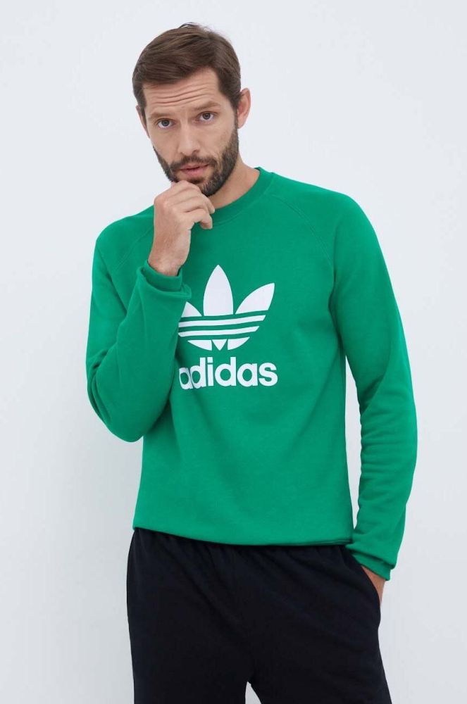 Бавовняна кофта adidas Originals чоловіча колір зелений з принтом