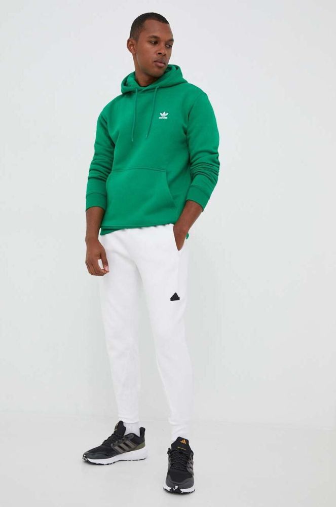 Кофта adidas Originals чоловіча колір зелений з капюшоном однотонна (3385718)