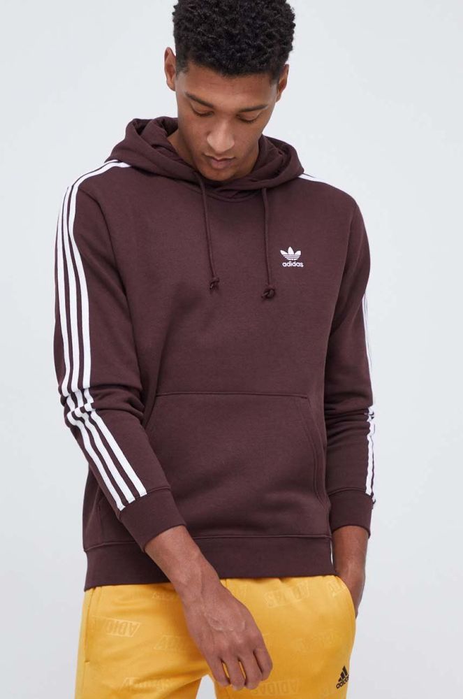 Кофта adidas Originals чоловіча колір коричневий з капюшоном з аплікацією