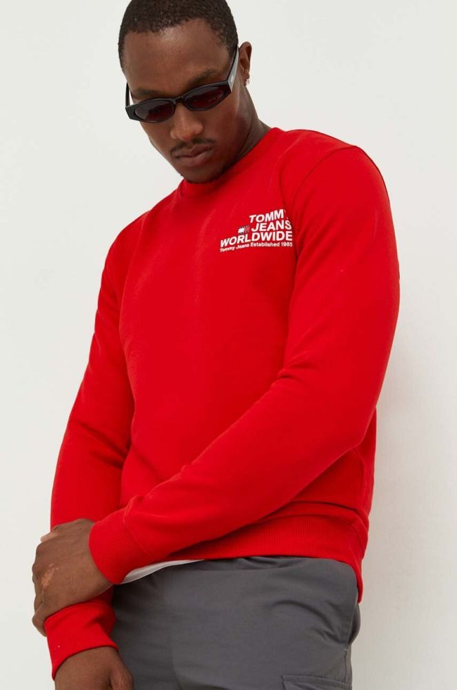 Бавовняна кофта Tommy Jeans чоловіча колір червоний з принтом (3418756)