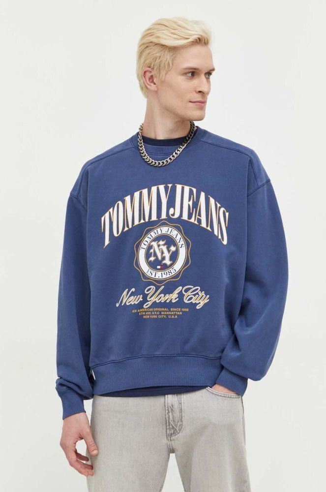 Бавовняна кофта Tommy Jeans чоловіча колір синій з принтом (3557639)