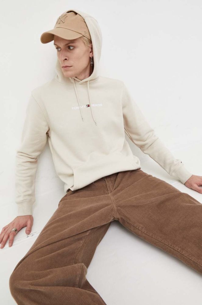 Кофта Tommy Jeans чоловіча колір бежевий з капюшоном з аплікацією (3540963)