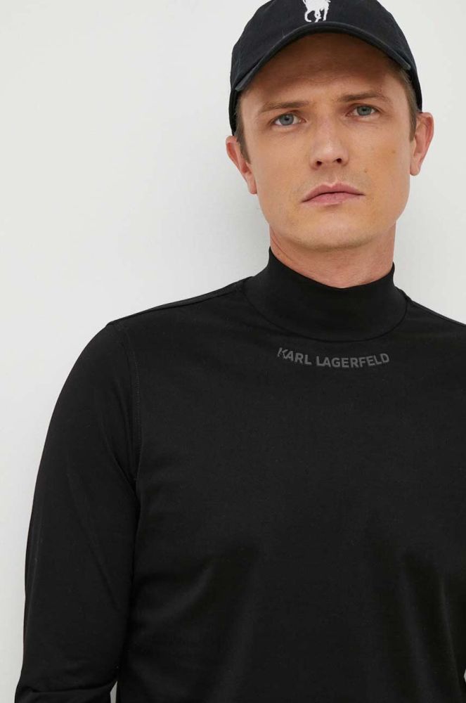 Бавовняний лонгслів Karl Lagerfeld колір чорний однотонний (3533022)