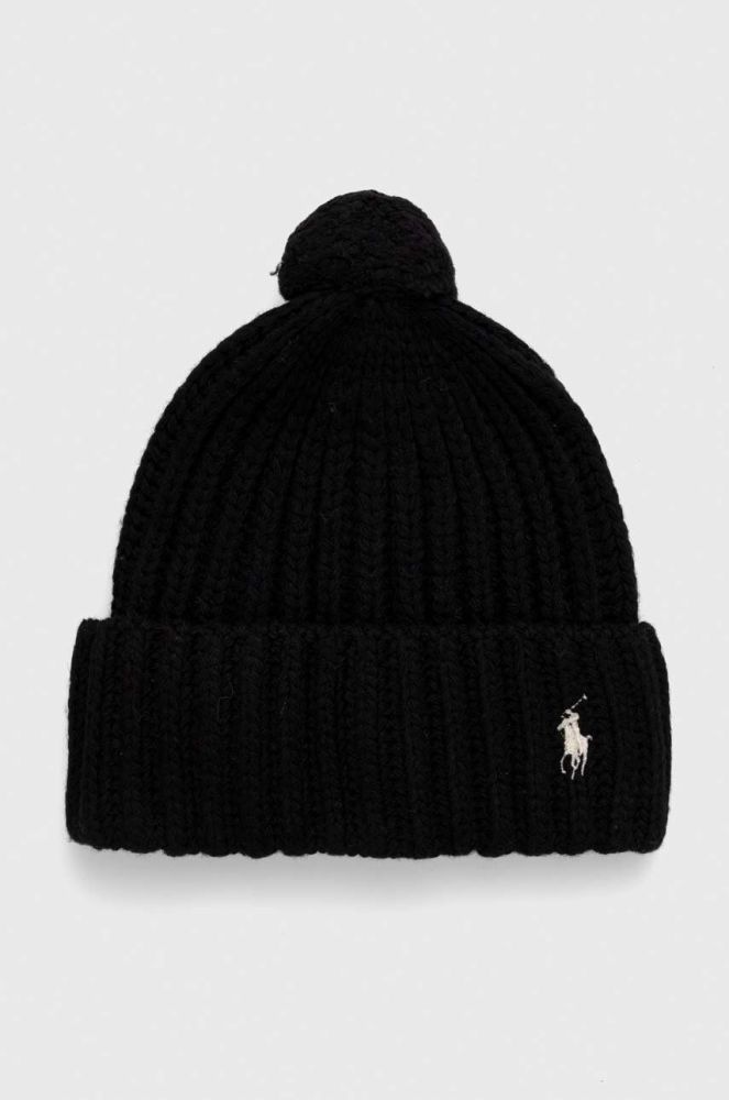 Вовняна шапка Polo Ralph Lauren колір чорний з товстого трикотажу вовна