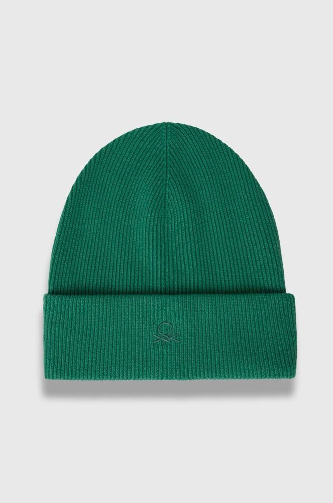Дитяча вовняна шапка United Colors of Benetton колір зелений вовна