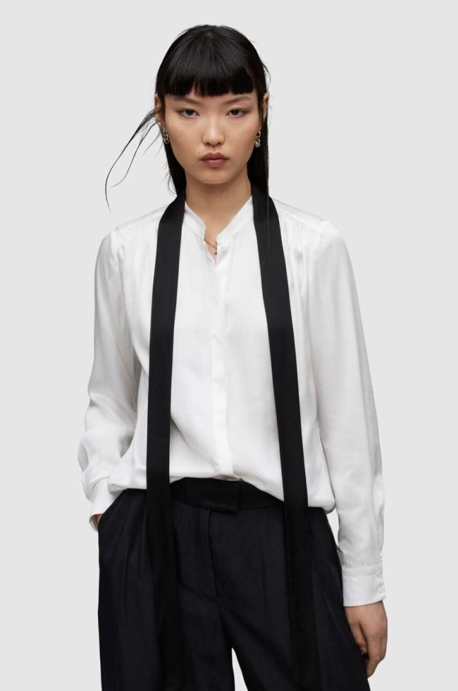 Сорочка AllSaints WH020Z TONI SHIRT жіноча колір білий regular зі стійкою