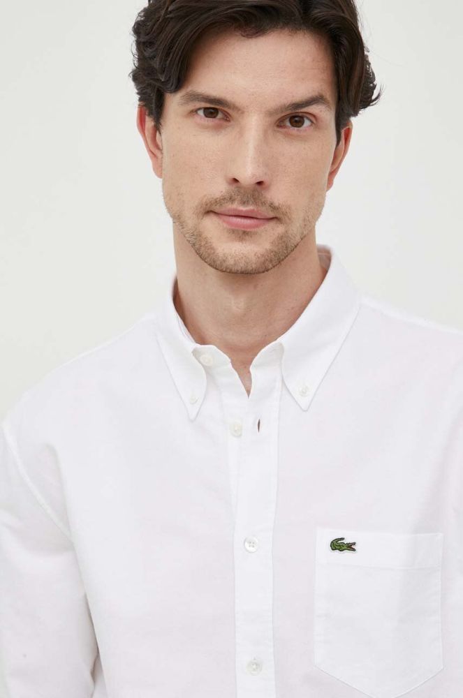 Бавовняна сорочка Lacoste чоловіча колір білий regular комір button-down (3537757)