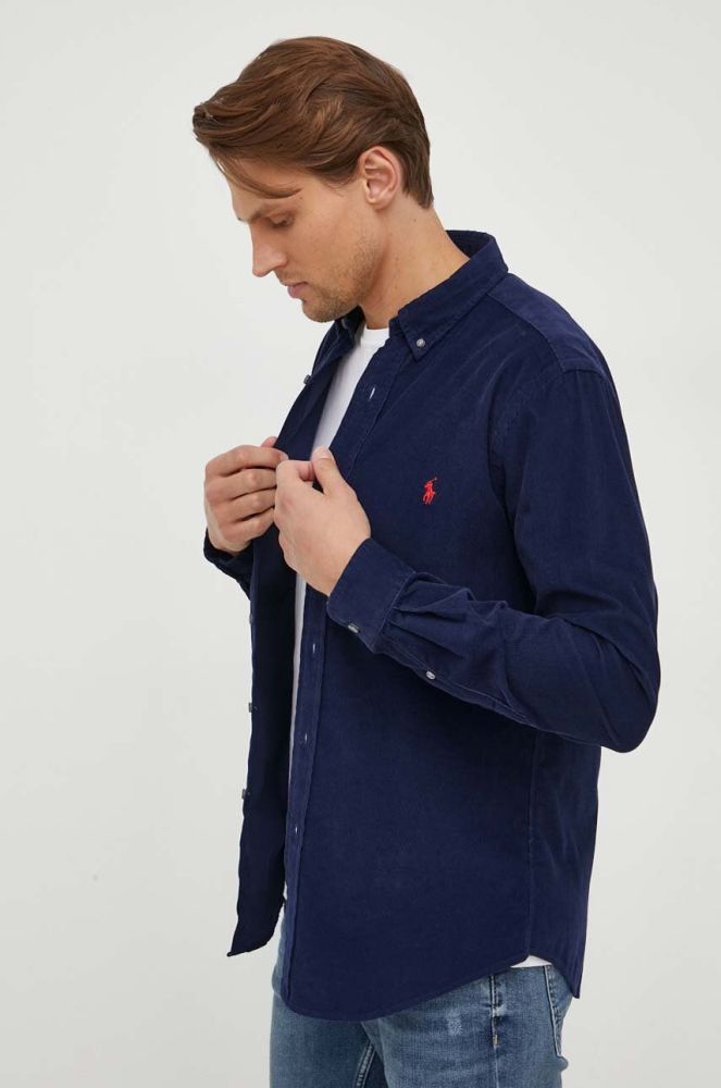 Вельветова сорочка Polo Ralph Lauren колір синій regular комір button-down