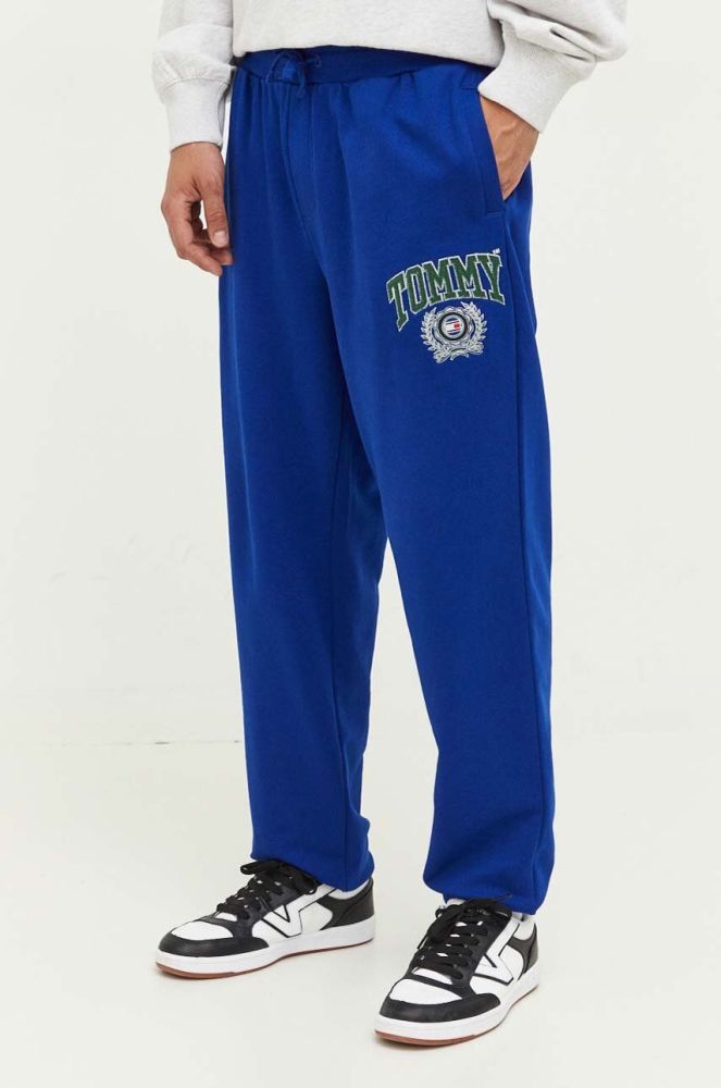 Бавовняні спортивні штани Tommy Jeans колір синій з аплікацією