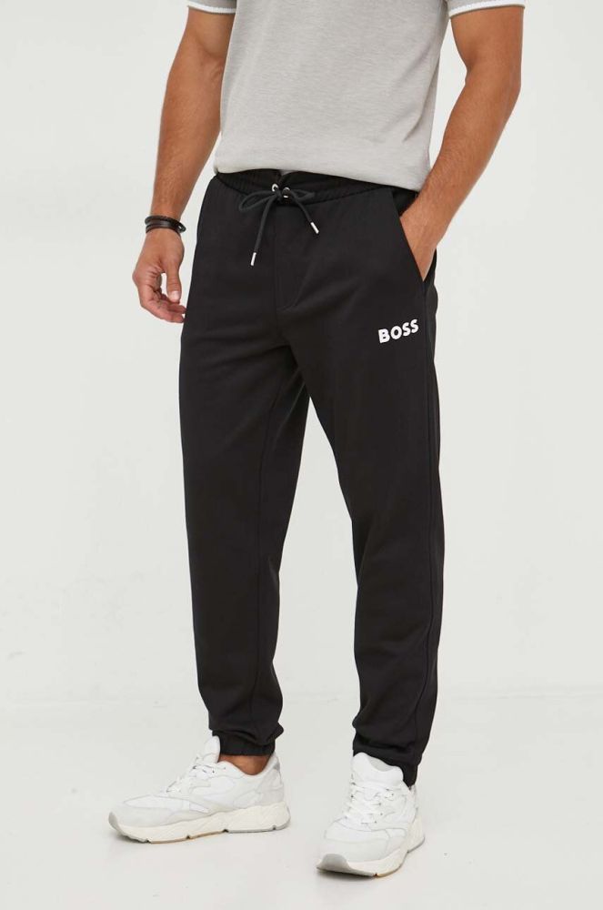 Бавовняні спортивні штани BOSS колір чорний з принтом (3379689)