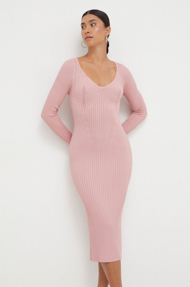 Сукня Guess колір рожевий midi облягаюча (3333033)