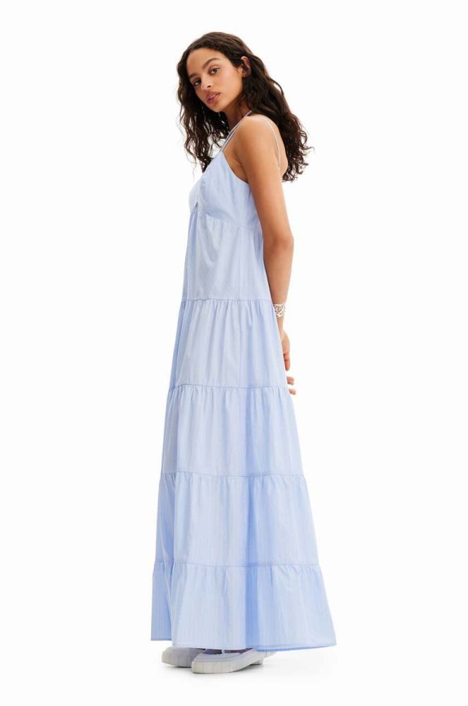 Бавовняна сукня Desigual midi пряма колір блакитний
