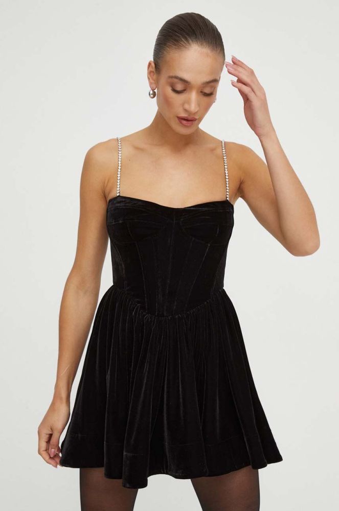 Сукня Bardot колір чорний mini розкльошена (3651656)