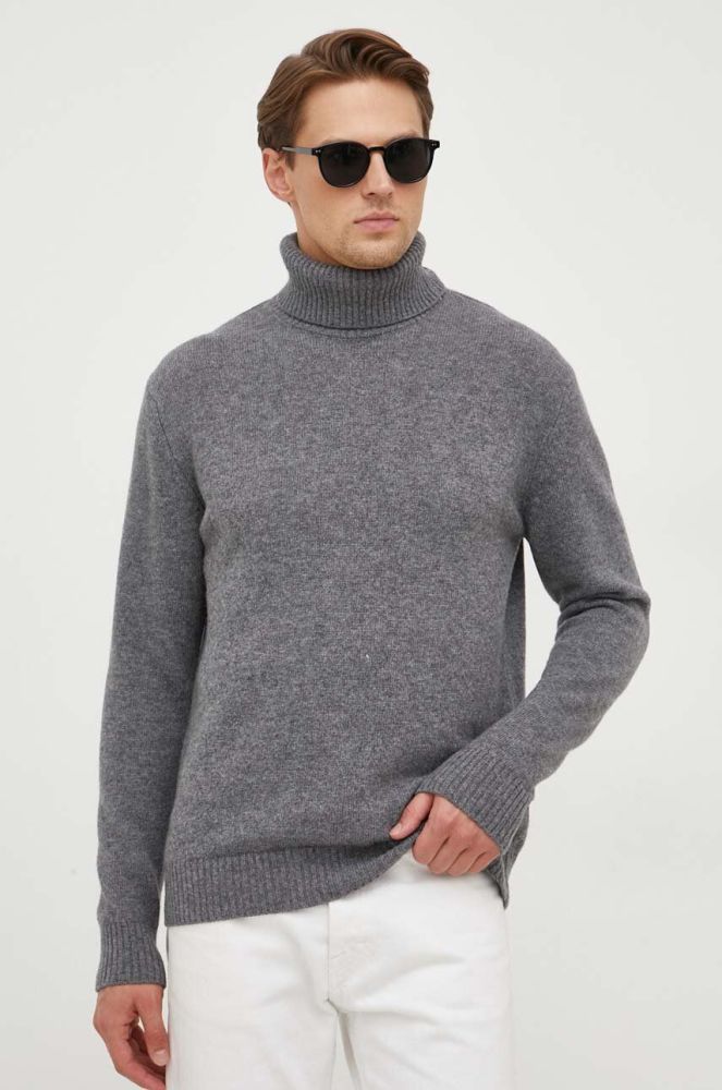 Вовняний светр Sisley чоловічий колір сірий легкий гольф