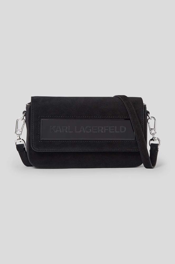 Шкіряна сумочка Karl Lagerfeld ICON K SM FLAP SHB SUEDE колір чорний