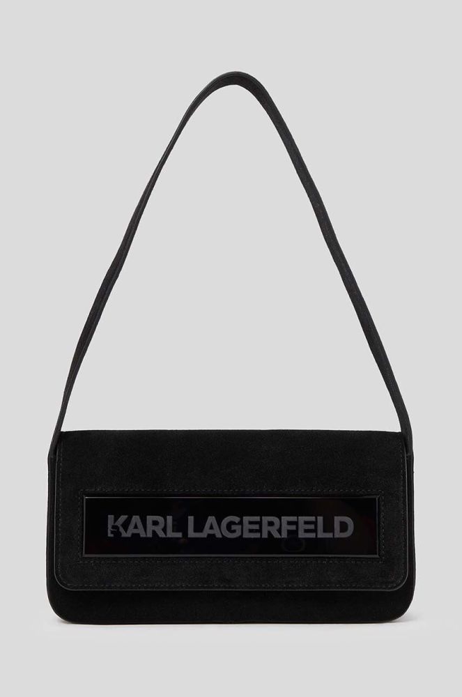 Замшева сумочка Karl Lagerfeld ICON K MD FLAP SHB SUEDE колір чорний