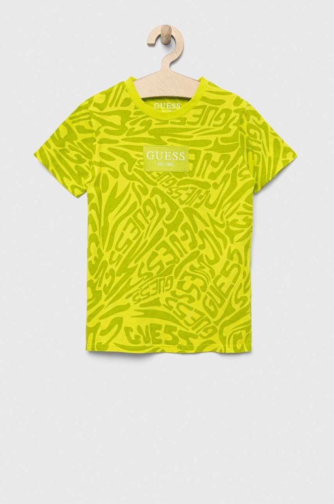 Дитяча бавовняна футболка Guess колір зелений візерунок (3294284)