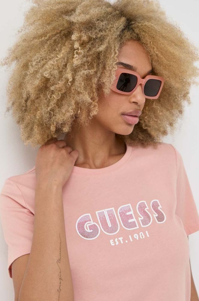 Бавовняна футболка Guess колір рожевий (3333287)