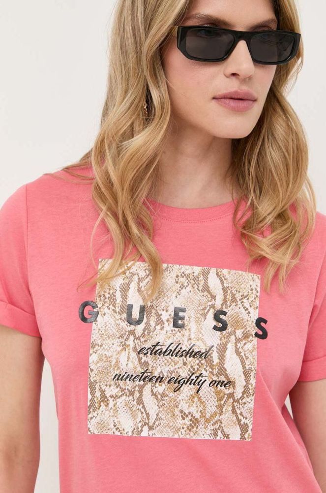 Бавовняна футболка Guess колір рожевий (3303240)