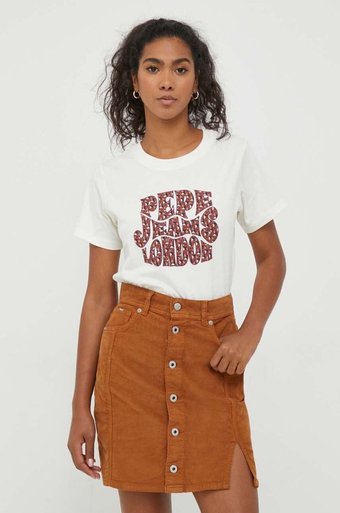 Бавовняна футболка Pepe Jeans Claritza колір бежевий