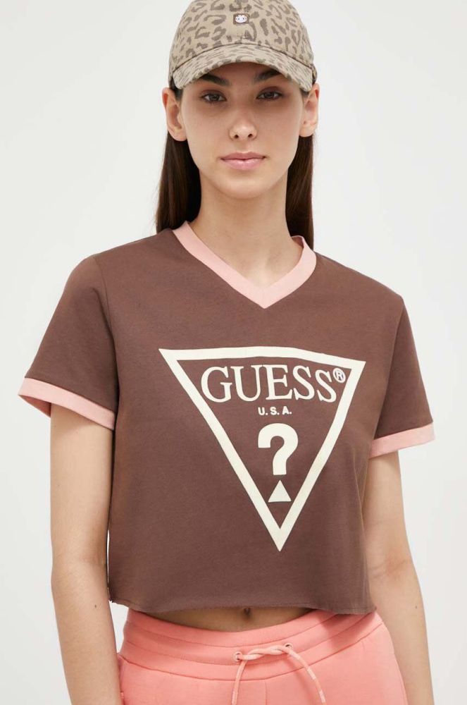 Бавовняна футболка Guess колір коричневий (3520625)