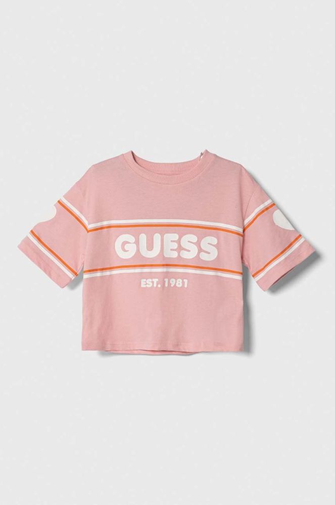 Дитяча бавовняна футболка Guess колір рожевий (3363548)