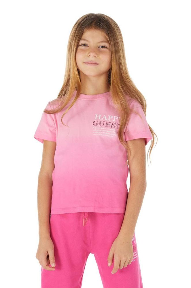 Дитяча бавовняна футболка Guess колір рожевий (3447808)