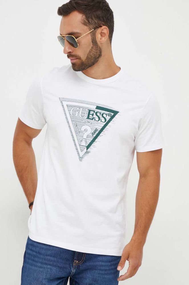 Бавовняна футболка Guess колір білий з аплікацією (3382251)