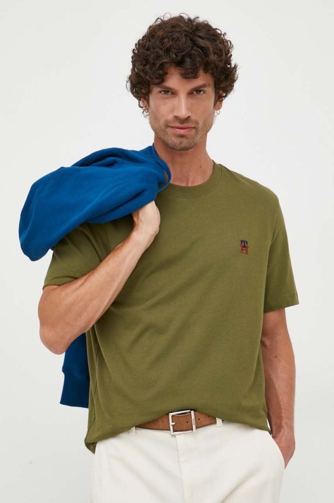 Бавовняна футболка Tommy Hilfiger колір зелений з аплікацією (3417495)