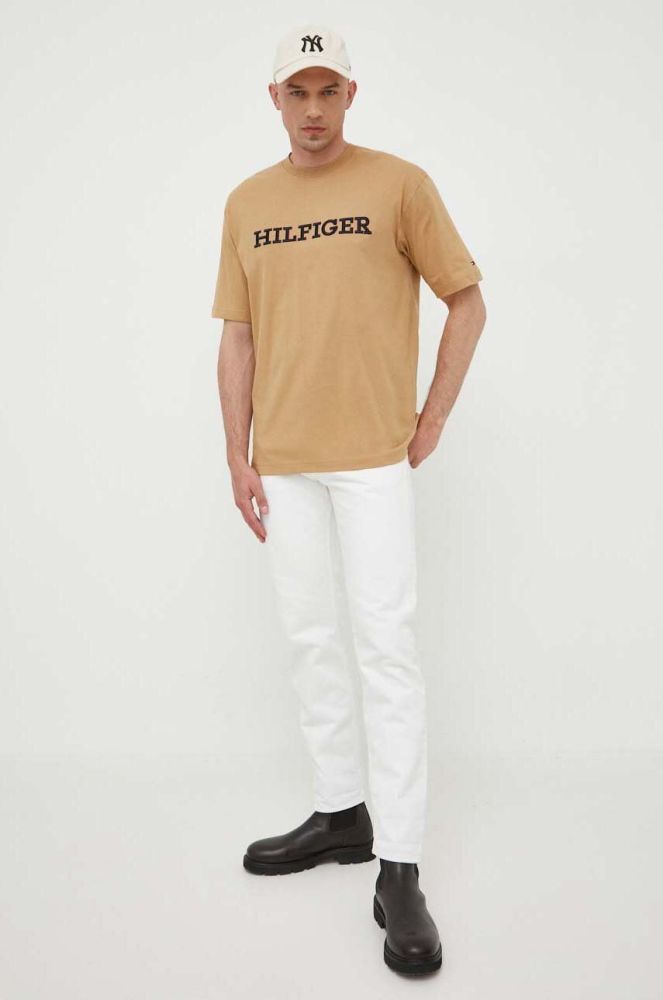 Бавовняна футболка Tommy Hilfiger колір бежевий з аплікацією (3257208)
