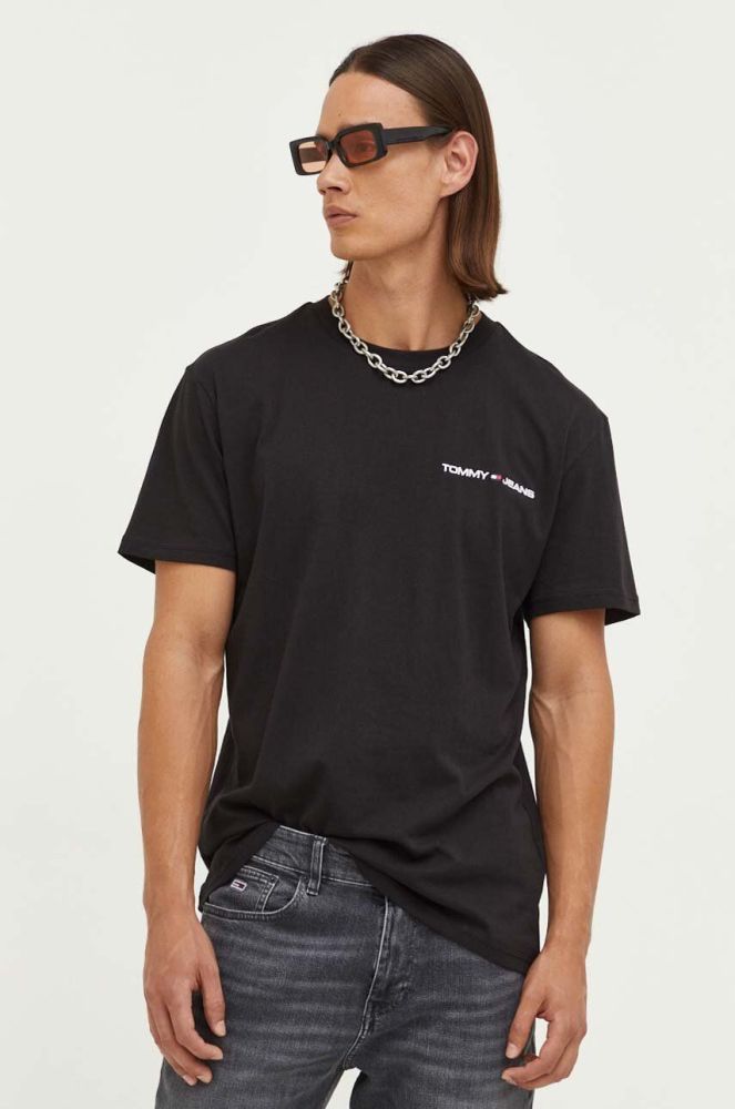 Бавовняна футболка Tommy Jeans колір чорний з аплікацією (3303323)