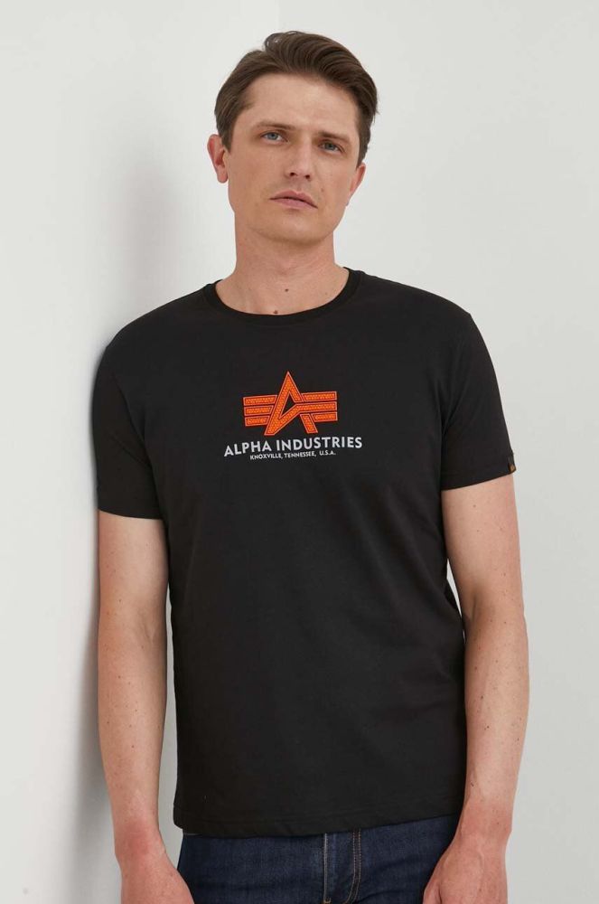Бавовняна футболка Alpha Industries колір чорний візерунок