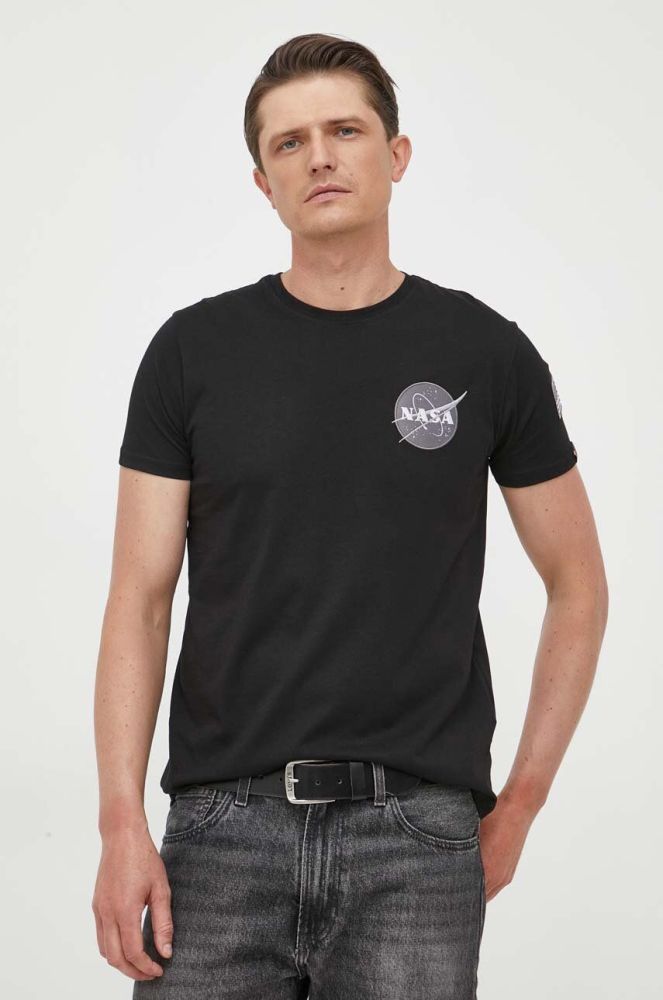 Бавовняна футболка Alpha Industries колір чорний з принтом 176507.03-Black