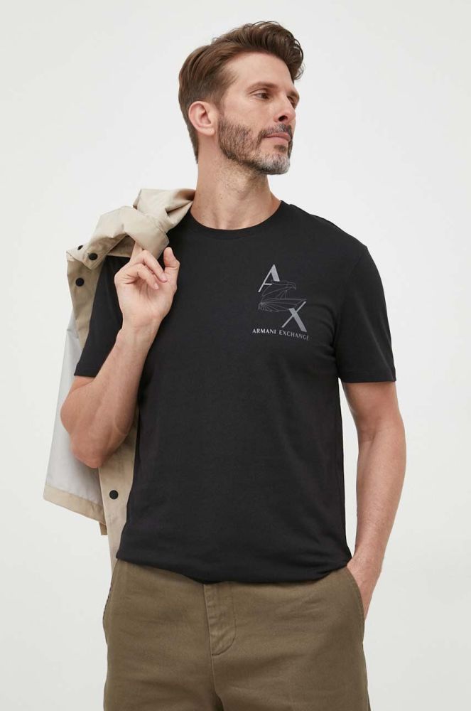 Бавовняна футболка Armani Exchange чоловічий колір чорний з принтом (3354732)