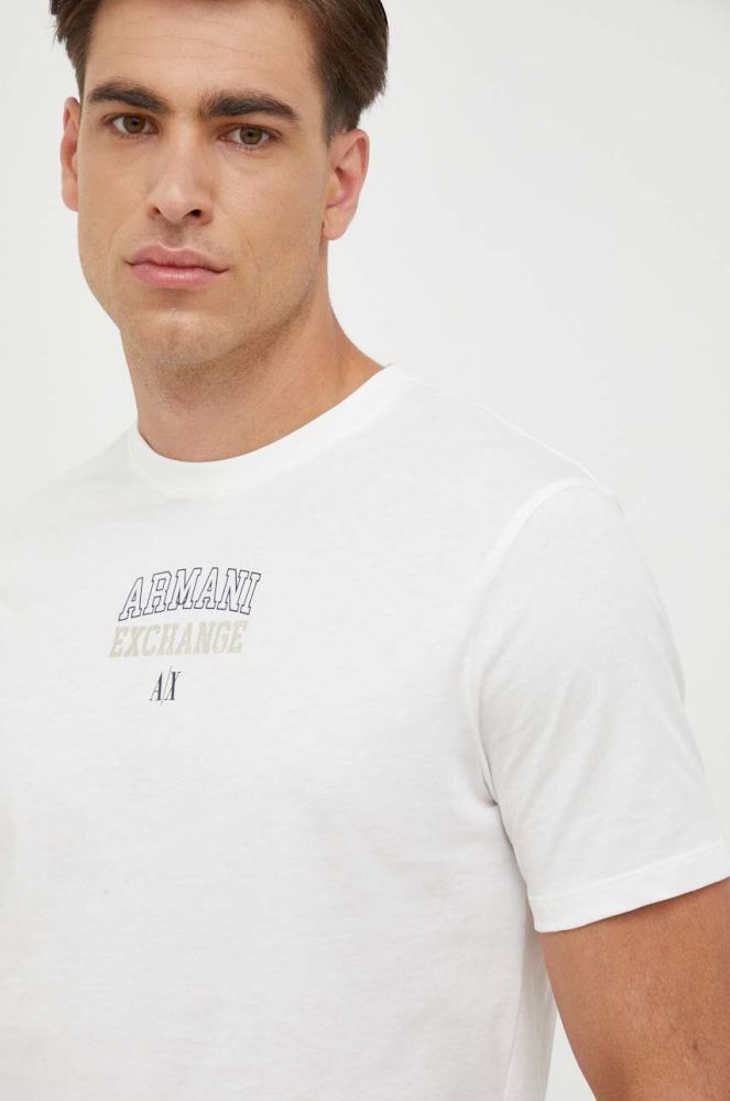 Бавовняна футболка Armani Exchange колір білий з принтом (3426596)