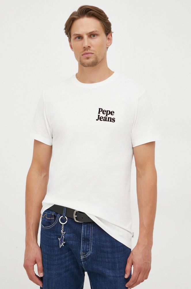 Бавовняна футболка Pepe Jeans колір бежевий з принтом (3578671)