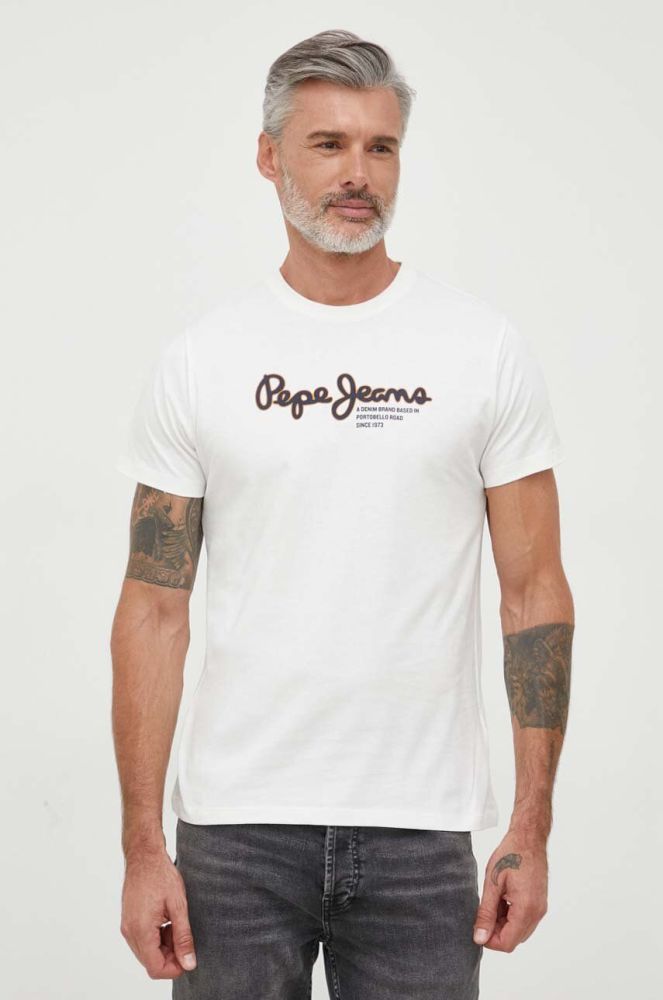 Бавовняна футболка Pepe Jeans Wido колір бежевий з принтом