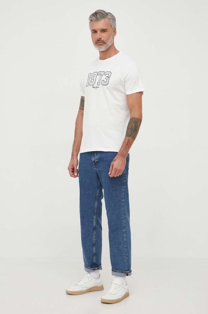 Бавовняна футболка Pepe Jeans WYATT колір бежевий з принтом