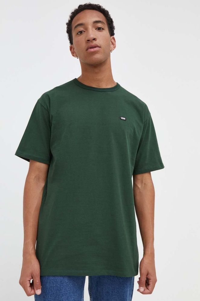 Бавовняна футболка Vans колір зелений однотонний (3483141)