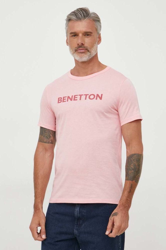 Бавовняна футболка United Colors of Benetton колір рожевий з принтом (3405182)