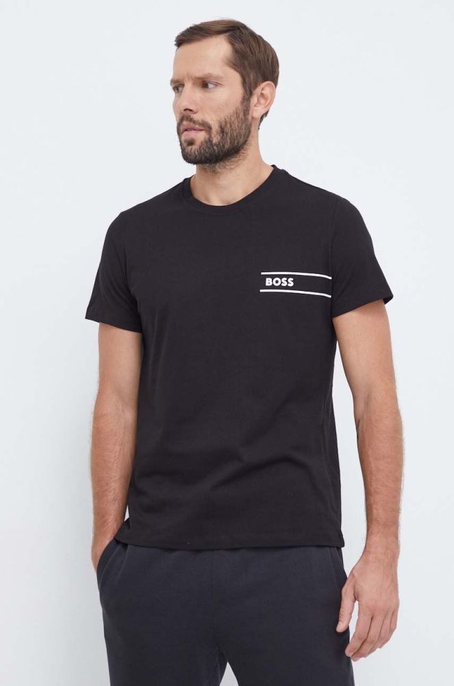 Бавовняна футболка BOSS колір чорний з принтом (3560458)