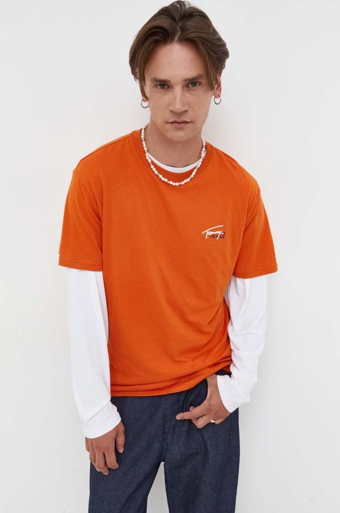 Бавовняна футболка Tommy Jeans колір помаранчевий з принтом