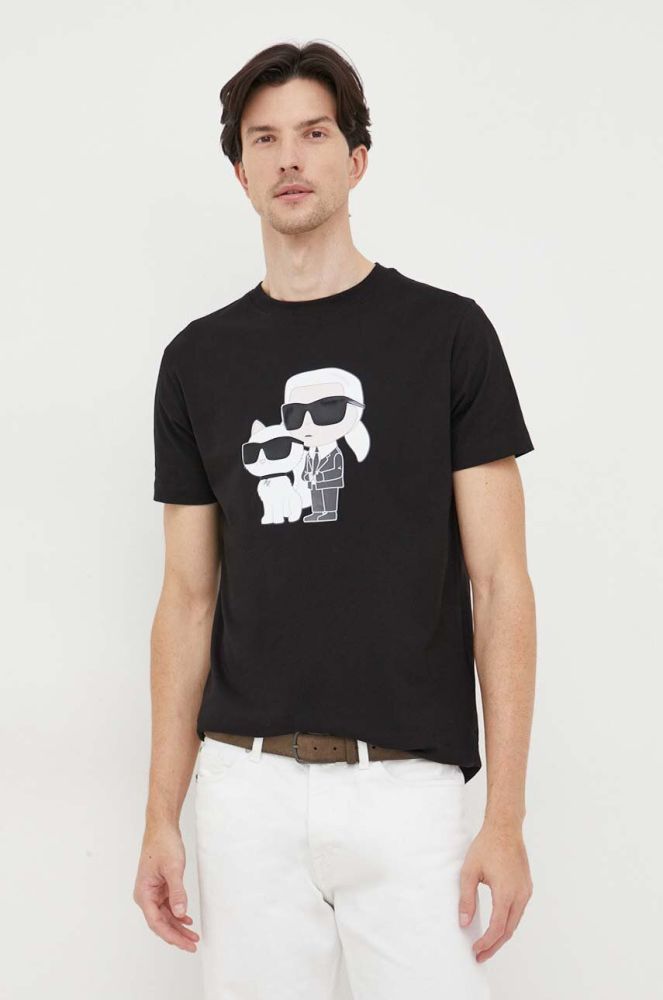 Бавовняна футболка Karl Lagerfeld колір чорний з принтом (3539103)