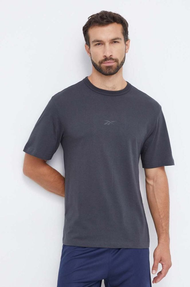 Бавовняна футболка Reebok колір сірий з принтом