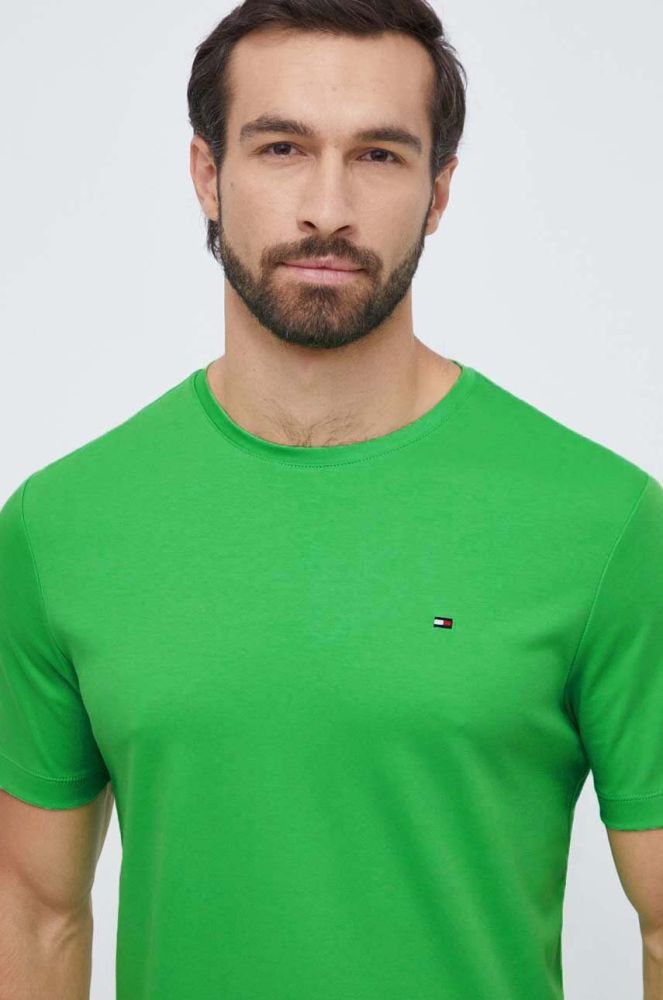 Бавовняна футболка Tommy Hilfiger колір зелений однотонний